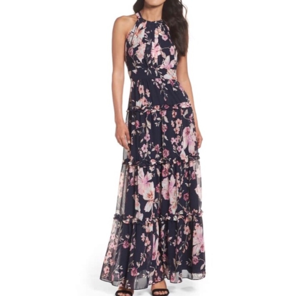 Eliza J Floral Pink and Navy Dress